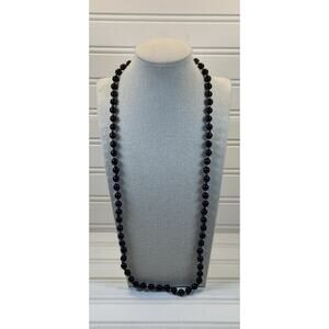 Vintage Worthington Black Beaded Classic Long Necklace Casual Signed